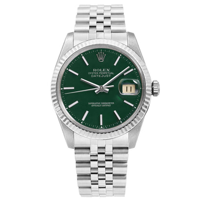 Rolex Datejust 1601 36mm Green Dial 18K White Gold Bezel Jubilee Watch