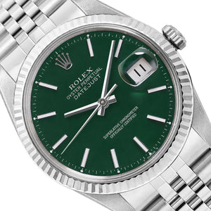 Rolex Datejust 1601 36mm Green Dial 18K White Gold Bezel Jubilee Watch