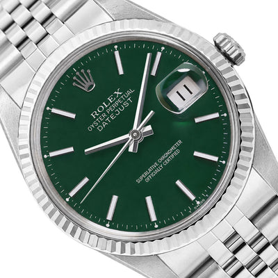 Rolex Datejust 1601 36mm Green Dial 18K White Gold Bezel Jubilee Watch