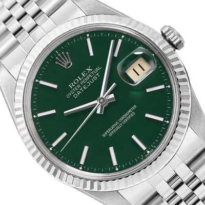 Rolex Datejust 1601 36mm Green Dial 18K White Gold Bezel Jubilee Watch