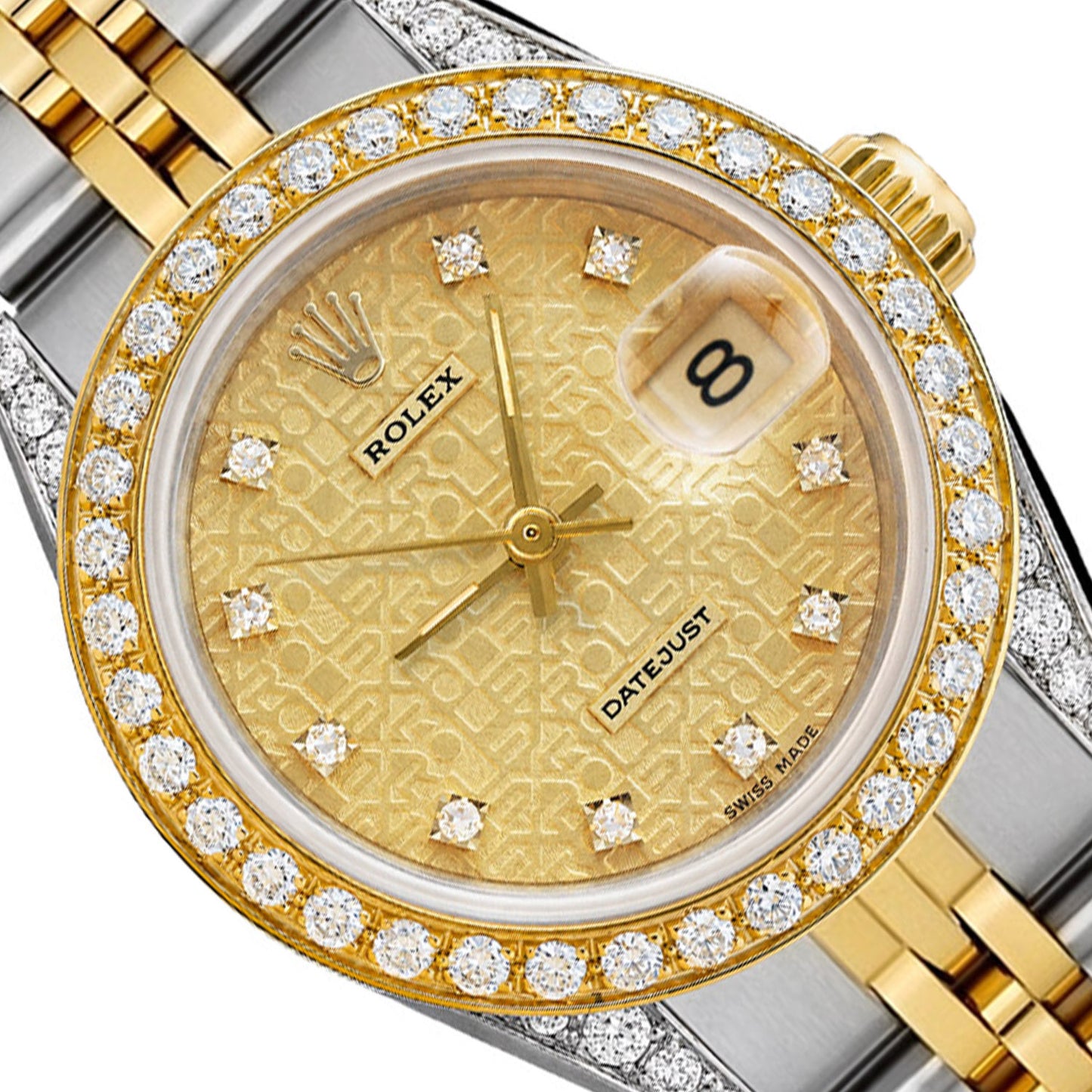 26mm Rolex Datejust 69173 Champagne Dial 18k Gold Diamond Bezel Women's Watch