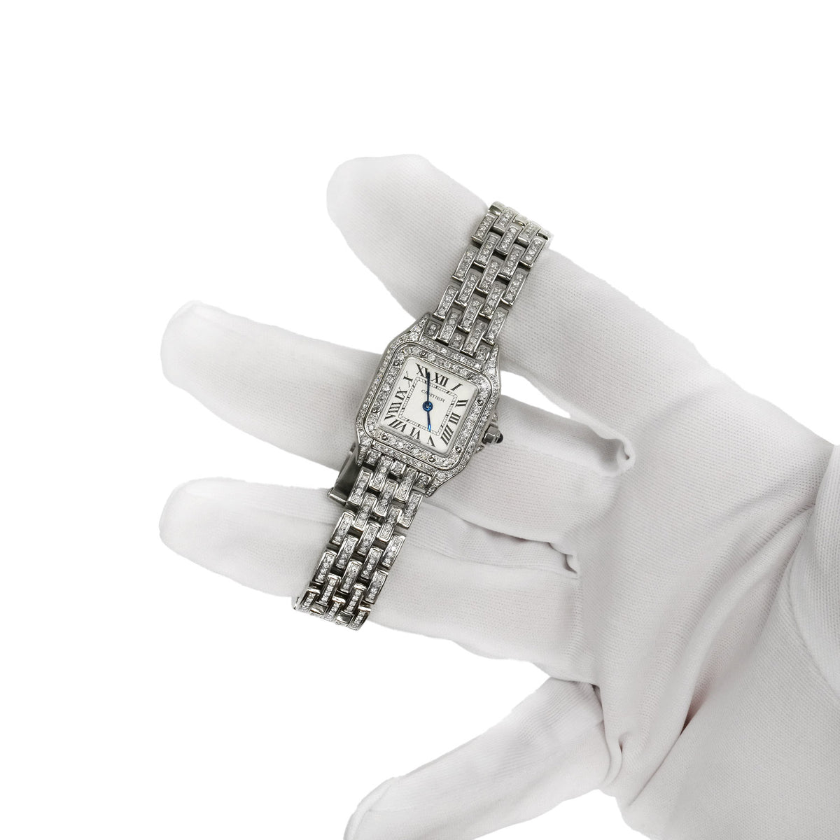 NEW Panthère De Cartier Small WSPN0006 4CTW Diamond Custom White Dial Watch