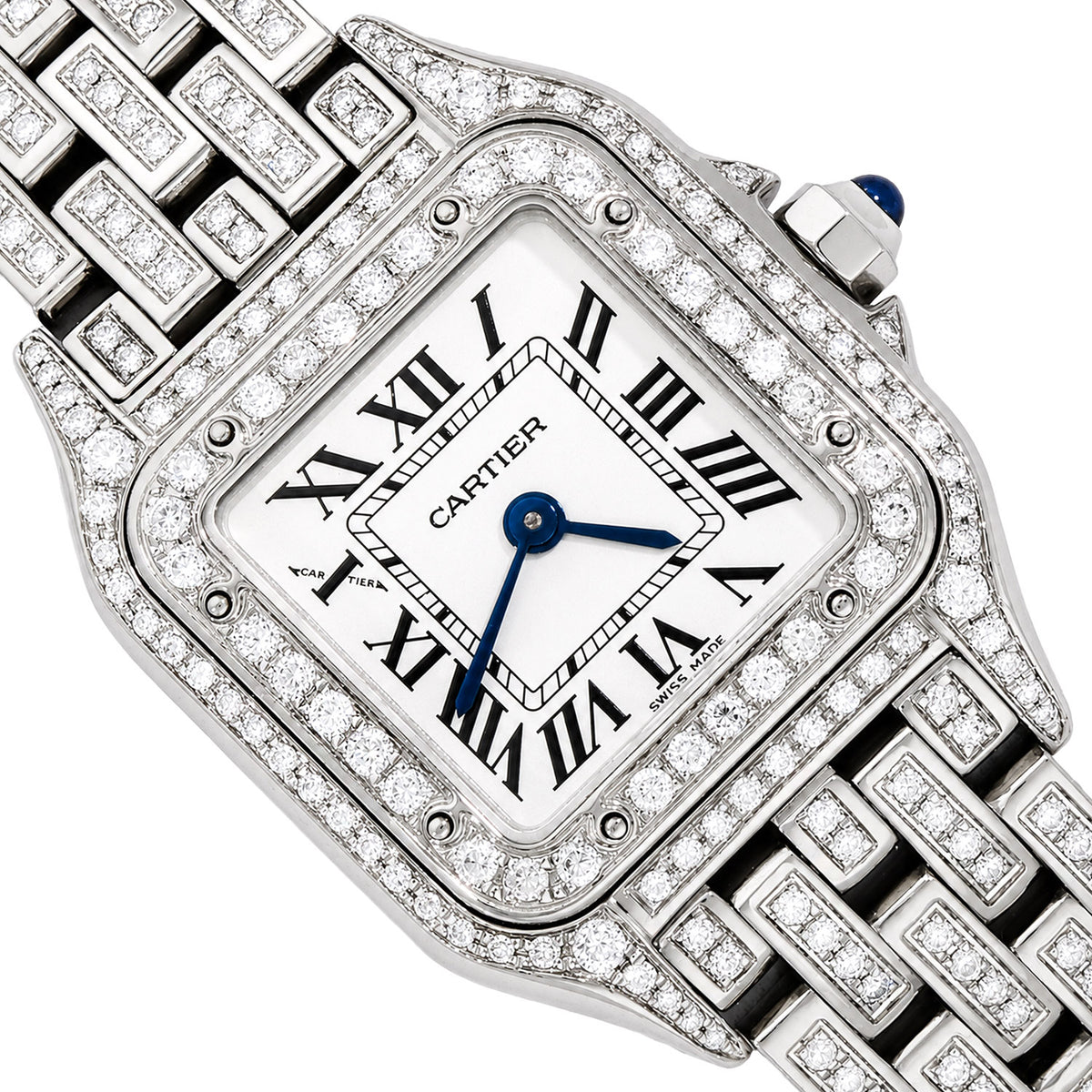 NEW Panthère De Cartier Small WSPN0006 4CTW Diamond Custom White Dial Watch