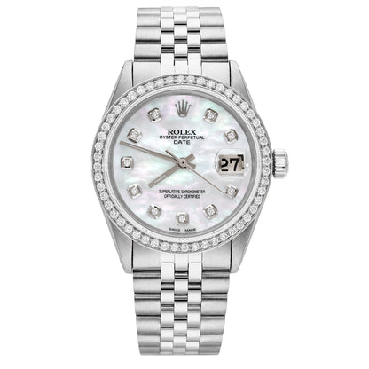 34mm Rolex Perpetual Date 1500 White MOP Dial Jubilee Band Watch