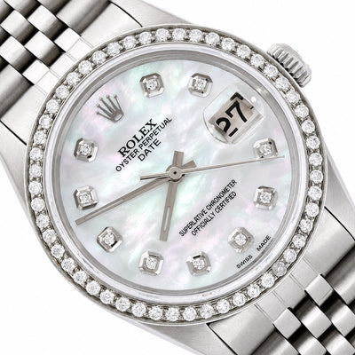 34mm Rolex Perpetual Date 1500 White MOP Dial Jubilee Band Watch
