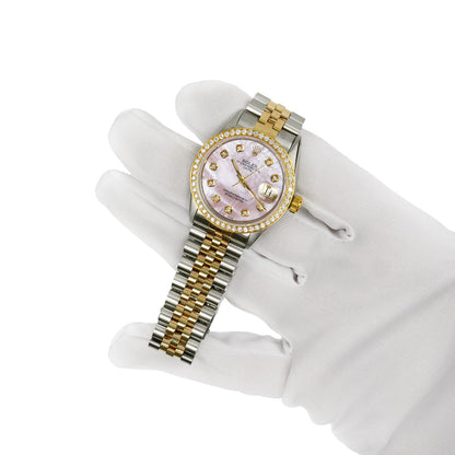 Rolex Date 1500 34mm Pink MOP Diamond Dial Steel Ladies Watch
