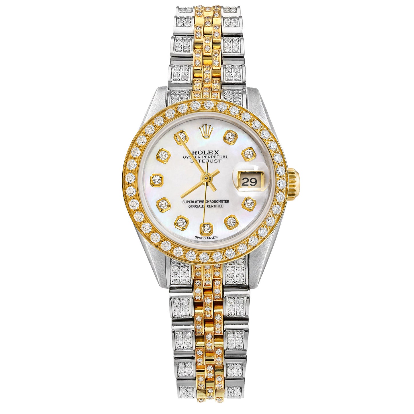26mm Rolex Datejust 6917 18K Diamond Bezel Jubilee Band White MOP Watch
