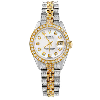 26mm Rolex Datejust 6917 18K Diamond Bezel Jubilee Band White MOP Watch