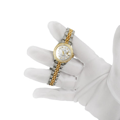 26mm Rolex Datejust 6917 18K Diamond Bezel Jubilee Band White MOP Watch