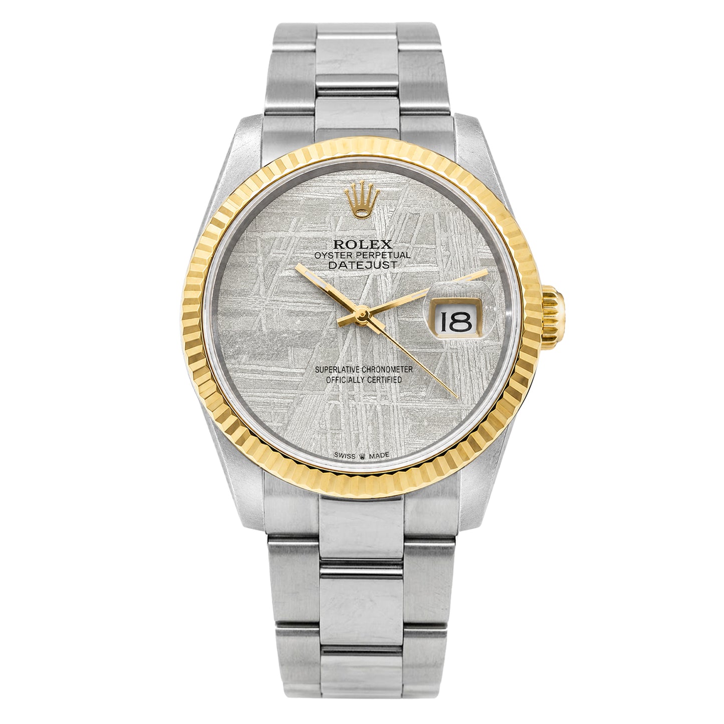 36mm Rolex Datejust 16013 Meteorite Dial 18k Fluted Bezel Oyster Band Watch
