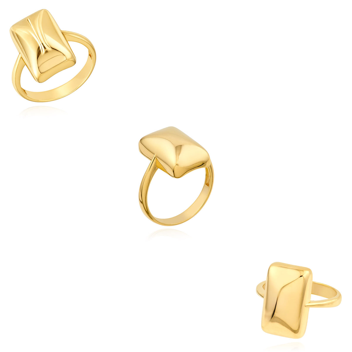 14K Yellow Gold High Polished Puffy Rectangle Statement Ring