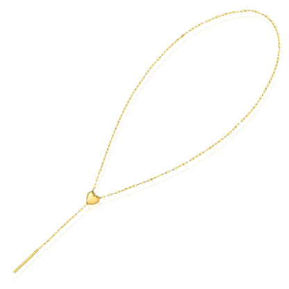 14K Yellow Gold Heart Mirror Lariat 2mm Necklace Adjustable 20"