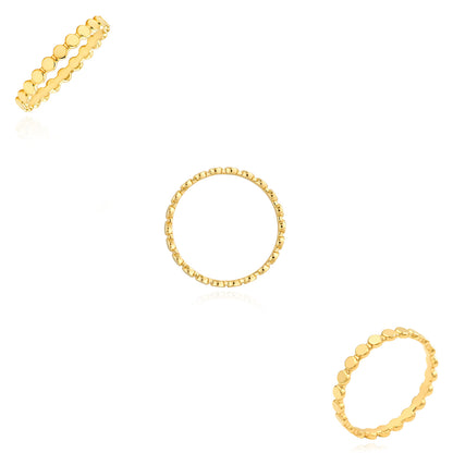 14K Yellow Gold High Polished Flat Oval Beaded Band Ring