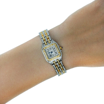 NEW Panthère De Cartier Small WSPN0006 4.50CTW Diamond Two-Tone Gold Steel Watch