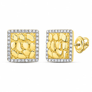 0.16TCW Natural Diamond 10k Yellow Gold Nugget Square Screw Back Earrings