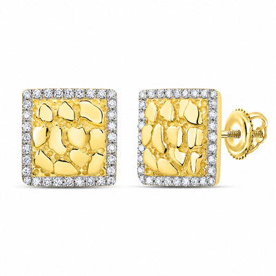 0.16TCW Natural Diamond 10k Yellow Gold Nugget Square Screw Back Earrings