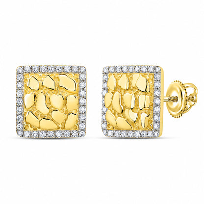 0.16TCW Natural Diamond 10k Yellow Gold Nugget Square Screw Back Earrings