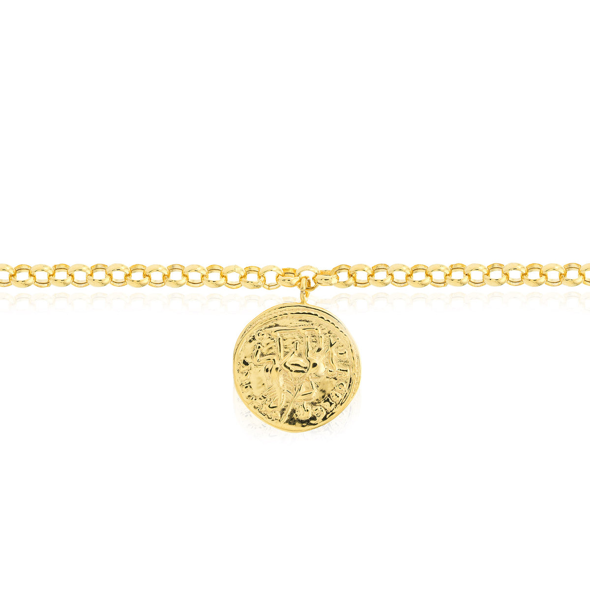 Antique Coin Charm 4mm Rolo Chain Adjustable Bracelet 7.25"