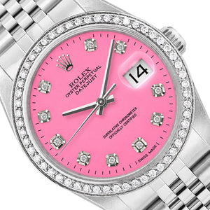 36mm Rolex Datejust 16013 Natural Diamond Bezel Pink Dial Woman's Steel Watch