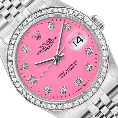 36mm Rolex Datejust 16013 Natural Diamond Bezel Pink Dial Woman's Steel Watch