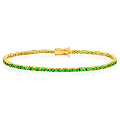 14K Yellow Gold 3.60 CTW Natural Tsavorite Green Tennis Bracelet 7"