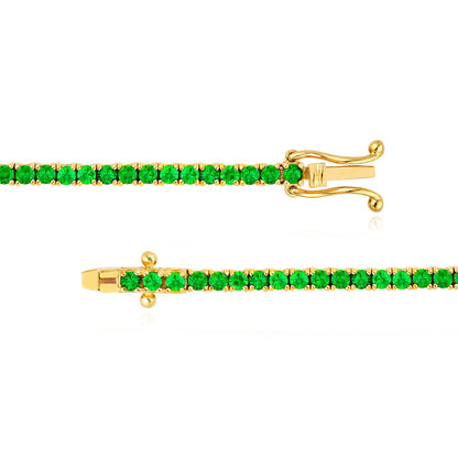 14K Yellow Gold 3.60 CTW Natural Tsavorite Green Tennis Bracelet 7"