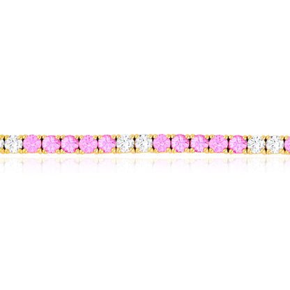 4.62 CTW Natural Diamond & Natural Pink Sapphire Tennis Bracelet 7"