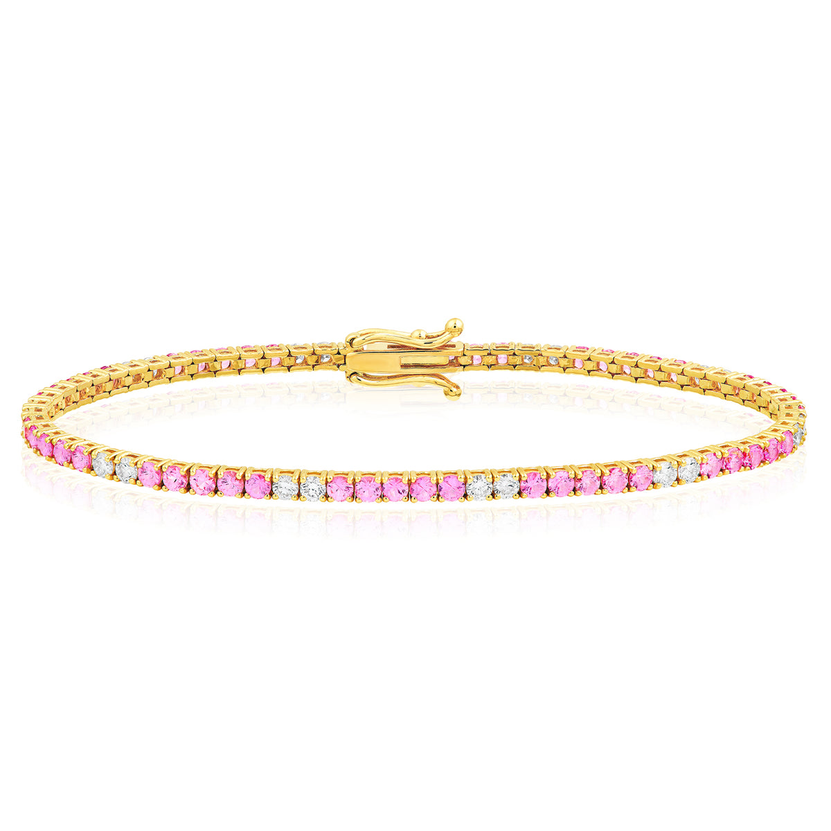 4.62 CTW Natural Diamond & Natural Pink Sapphire Tennis Bracelet 7"