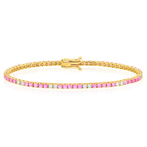 4.62 CTW Natural Diamond & Natural Pink Sapphire Tennis Bracelet 7"