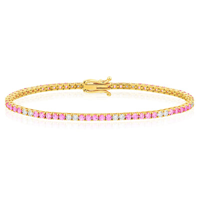 4.62 CTW Natural Diamond & Natural Pink Sapphire Tennis Bracelet 7"
