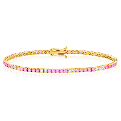 4.62 CTW Natural Diamond & Natural Pink Sapphire Tennis Bracelet 7"
