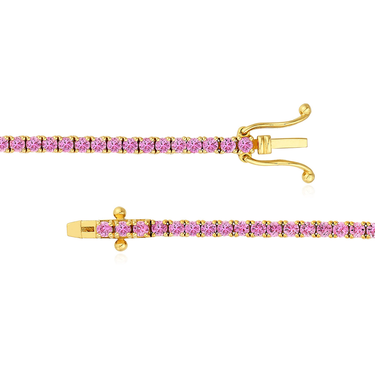 Natural Pink Sapphire 2mm Straight Tennis Bracelet 7"