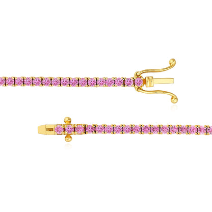 Natural Pink Sapphire 2mm Straight Tennis Bracelet 7"
