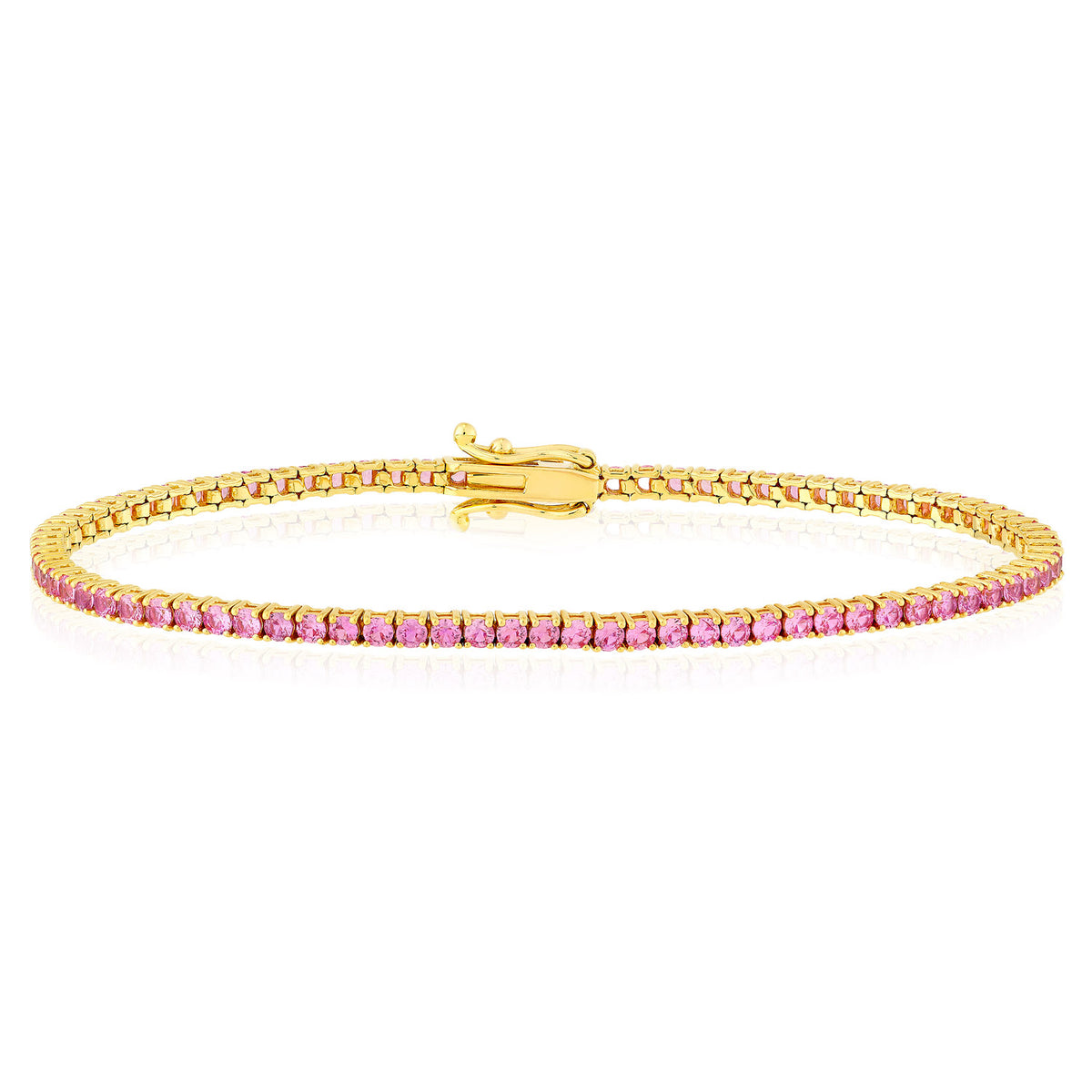 Natural Pink Sapphire 2mm Straight Tennis Bracelet 7"