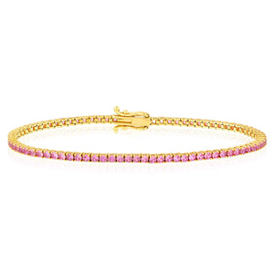 Natural Pink Sapphire 2mm Straight Tennis Bracelet 7"