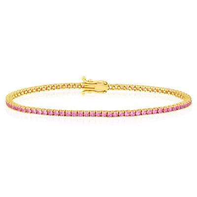 Natural Pink Sapphire 2mm Straight Tennis Bracelet 7"