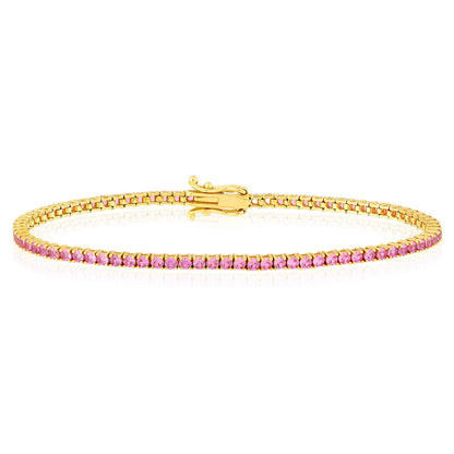 Natural Pink Sapphire 2mm Straight Tennis Bracelet 7"