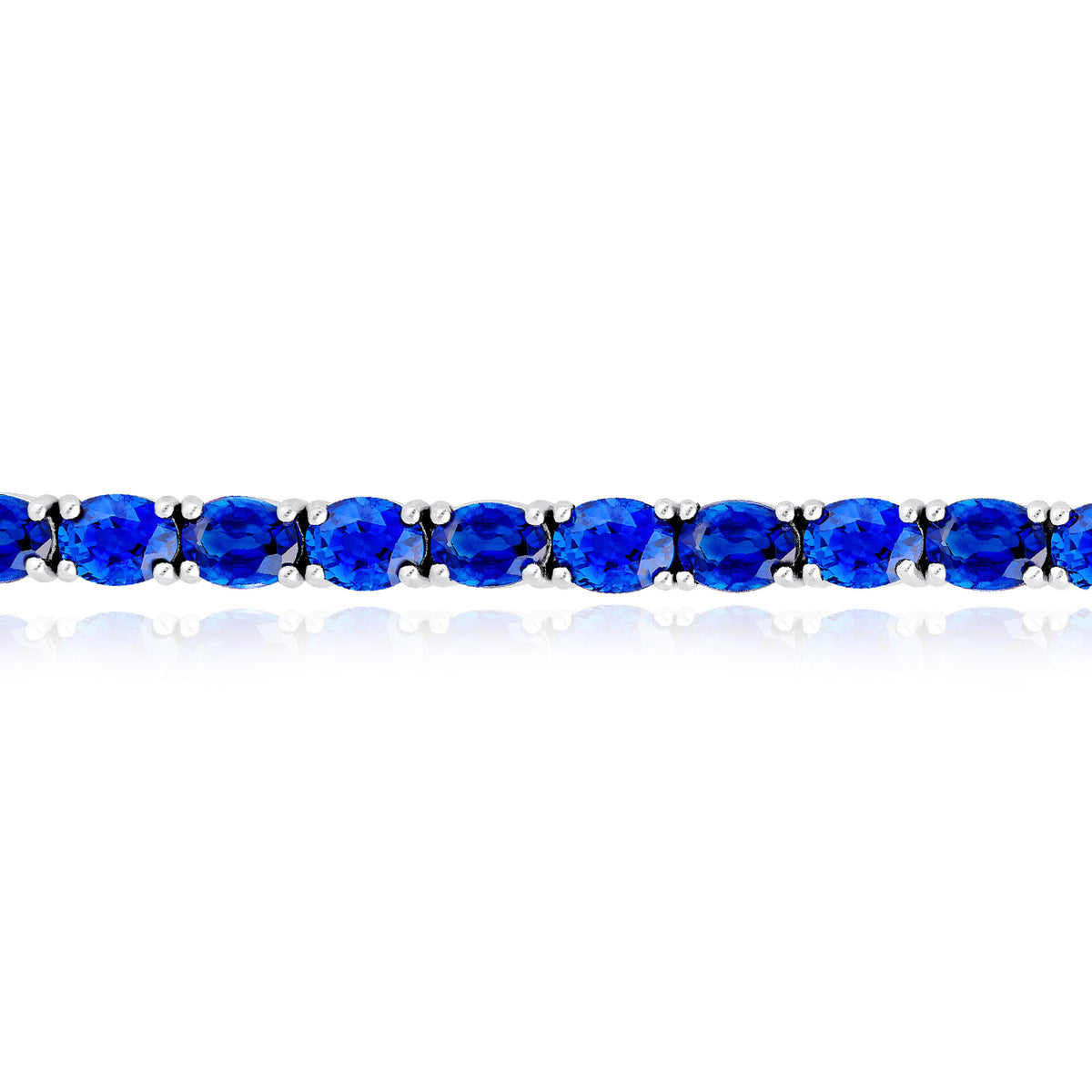 14K White Gold Natural Oval Blue Sapphire Tennis Bracelet 7"