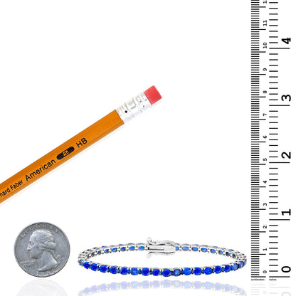 14K White Gold Natural Oval Blue Sapphire Tennis Bracelet 7"