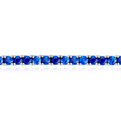 14K White Gold Round Blue Sapphire Tennis Bracelet 7"
