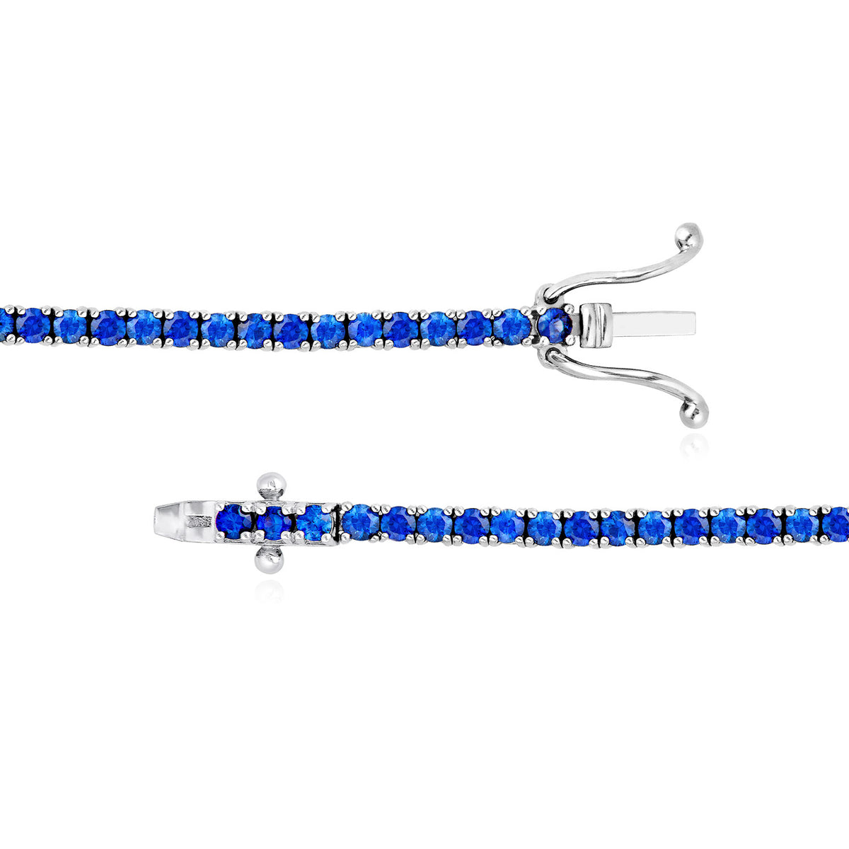 14K White Gold Round Blue Sapphire Tennis Bracelet 7"