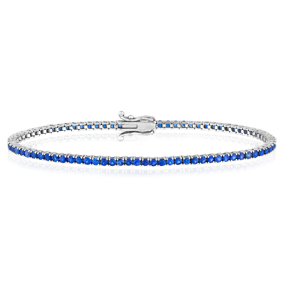 14K White Gold Round Blue Sapphire Tennis Bracelet 7"