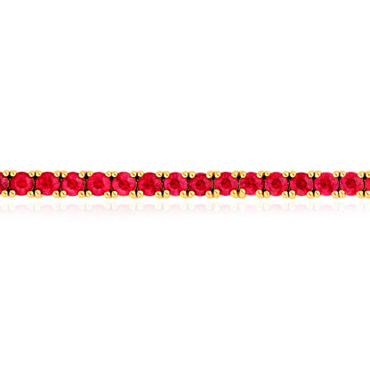 14K Yellow Gold 2mm Natural Red Ruby Tennis Bracelet 7"