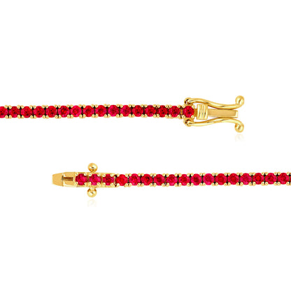 14K Yellow Gold 2mm Natural Red Ruby Tennis Bracelet 7"