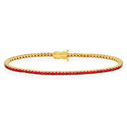 14K Yellow Gold 2mm Natural Red Ruby Tennis Bracelet 7"