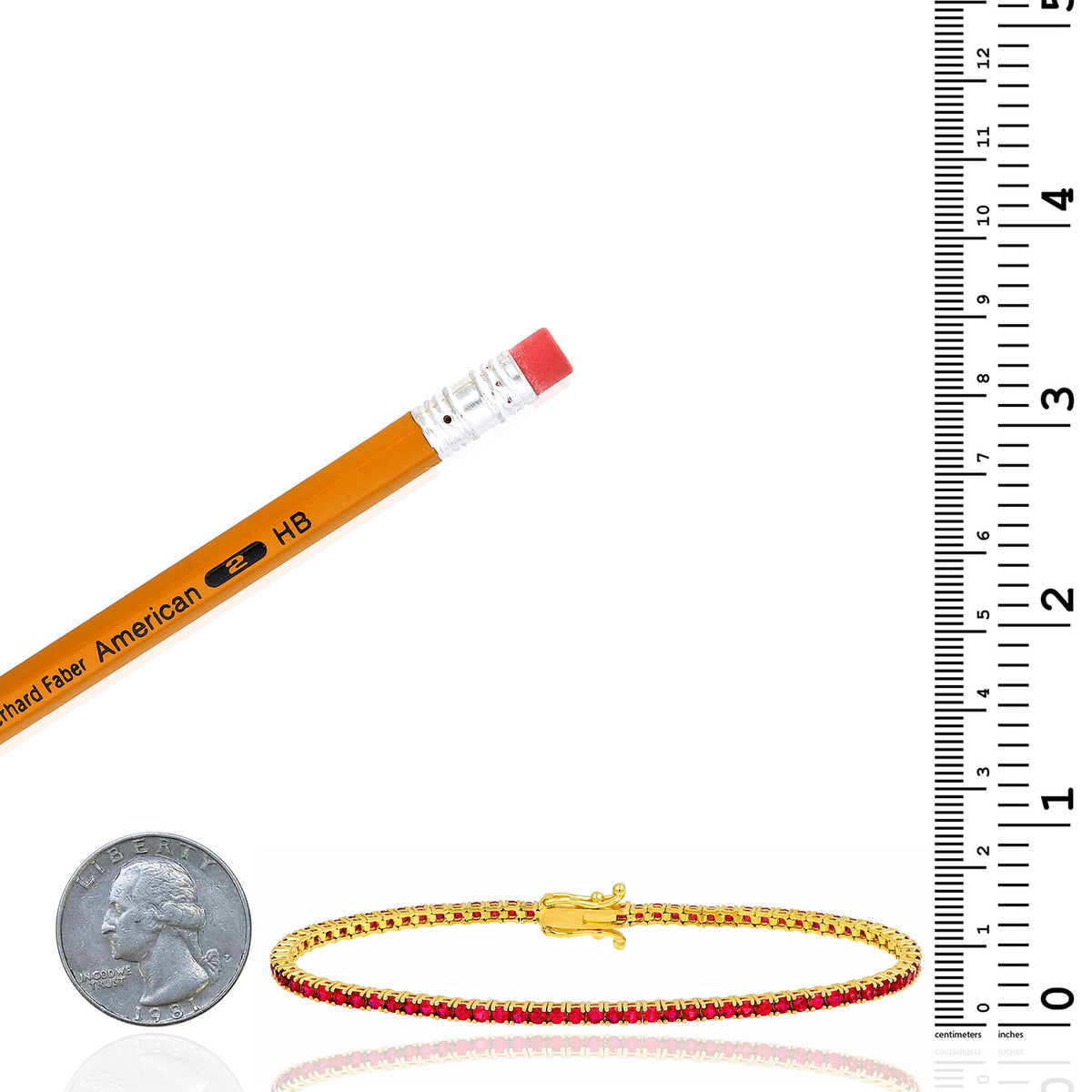 14K Yellow Gold 2mm Natural Red Ruby Tennis Bracelet 7"