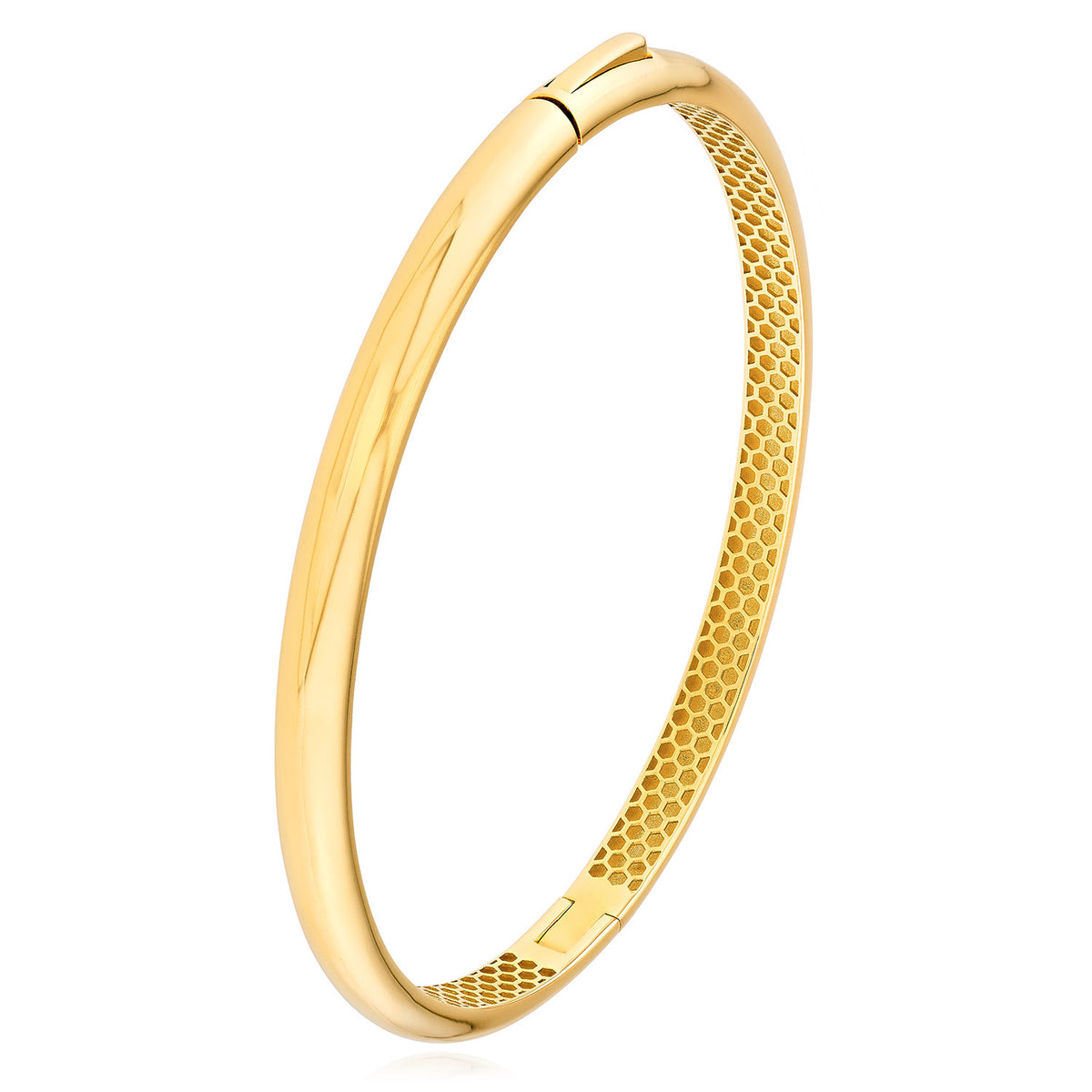 14K Yellow White Gold High Polished Hinged Bangle Bracelet