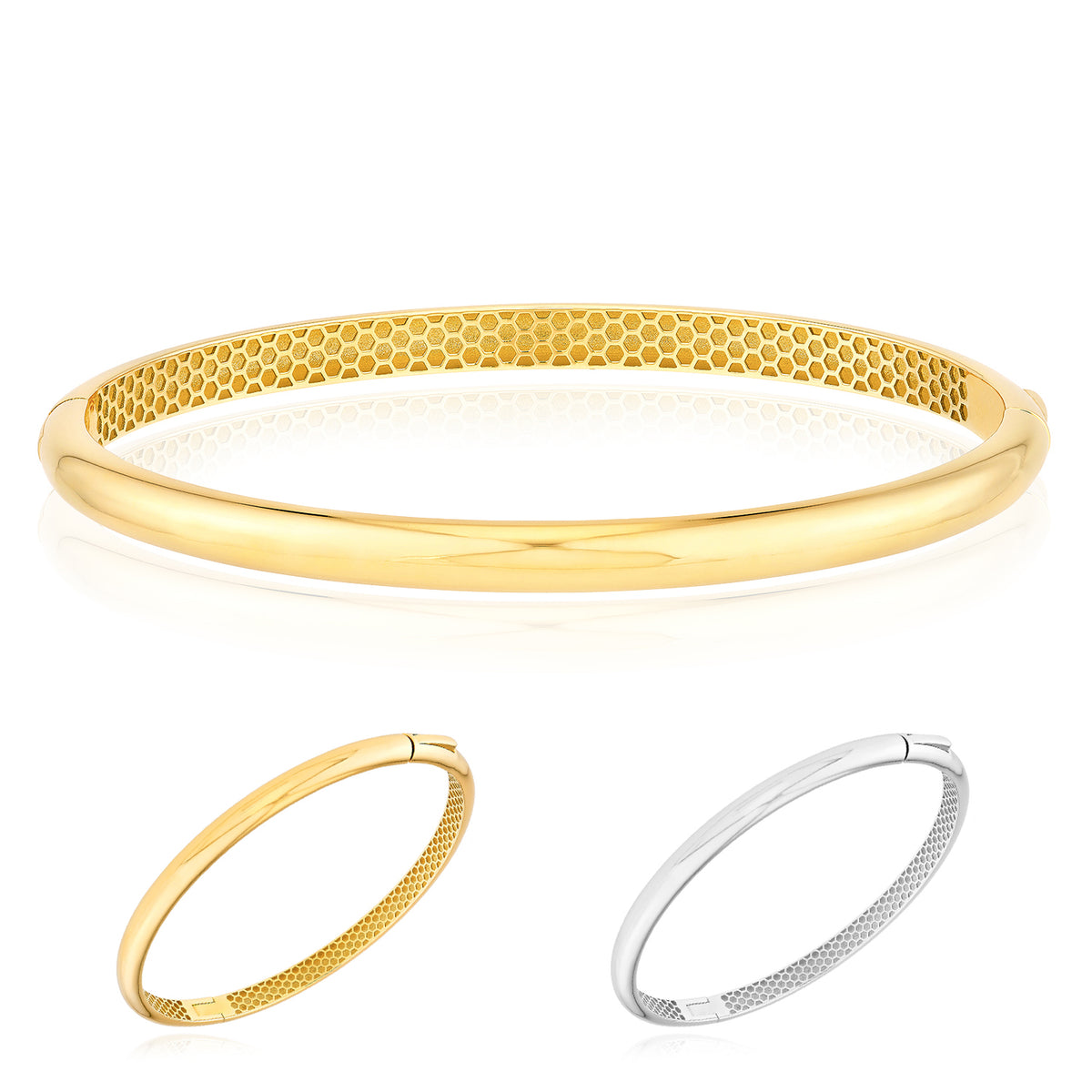 14K Yellow White Gold High Polished Hinged Bangle Bracelet