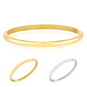 14K Yellow White Gold High Polished Hinged Bangle Bracelet