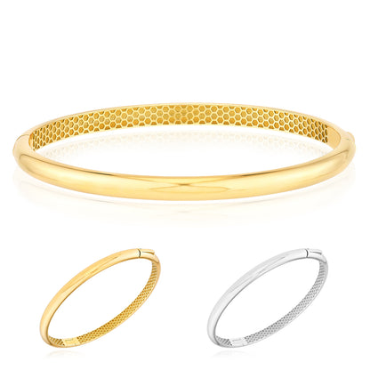 14K Yellow White Gold High Polished Hinged Bangle Bracelet